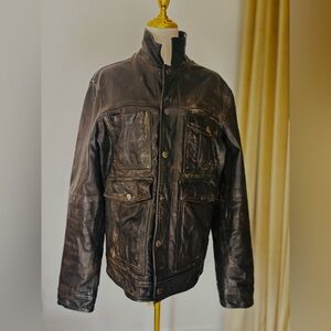 Men's Distressed Leather Field Jacket DEUS EX MACHINA